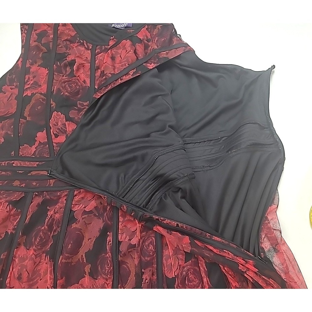 Cottagecore‎ Romantic 34 W Dress Chiffon Wedding Guest Black Red Roses Midi Goth - Picture 3 of 11